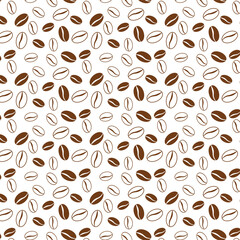 Vector seamless pattern with handrawn coffee beans. Repeating coffee beans background for wrapping paper, package, scrapbooking, textile design.