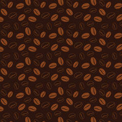 Coffee beans seamless pattern, vector background. Repeated dark brown texture for cafe menu, shop wrapping paper. Flat  icons.	
