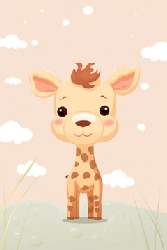 Cute cartoon giraffe illustration (AI Generated) 