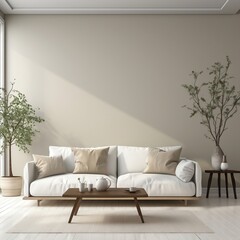 Fototapeta na wymiar Apartment White Furniture and Vacant Wall. Generative AI