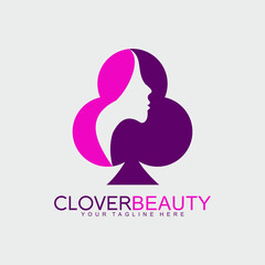Woman hair salon logo design with clover poker concept. Suitable for logo identity for salons, spas, poker clubs.