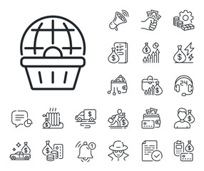 Internet buying sign. Cash money, loan and mortgage outline icons. Online shopping cart line icon. Supermarket purchases symbol. Online shopping line sign. Credit card, crypto wallet icon. Vector