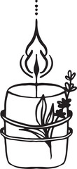 Candle art contour. Hand-drawing drawing outline, candlelight fire,flame,holiday romantic decoration.Doodle,sketch,minimalism. Candle vector graphics highlighted on a white background.
