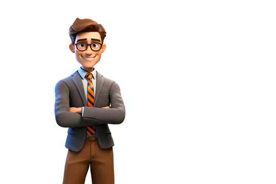 Happy smiling cartoon character business office worker man standing on white background. 3d style employee person