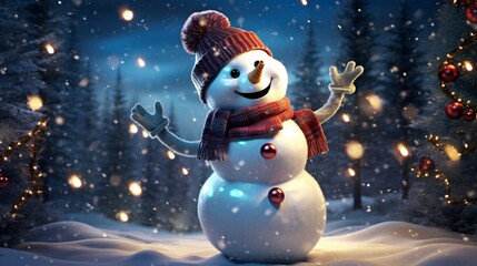 Singing, snowman, with festive ,Christmas, lights, ai generated