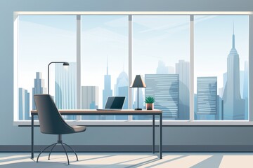 Fototapeta na wymiar Cartoon-style corporate room with big windows. Business concept