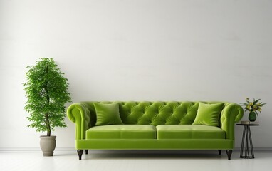 Contemporary Interior Design featuring a Green Sofa. Generative AI