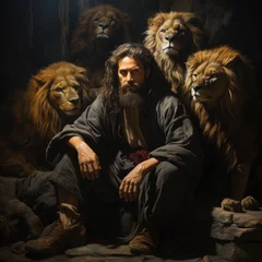 Foto op Aluminium Whispers from Scriptures: Reflecting on Daniel's Peaceful Repose amidst Calm Lions in Bible Narratives © furyon