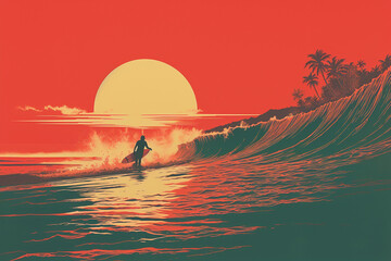 a big wave at sunset