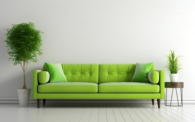 Contemporary Interior Design featuring a Green Sofa. Generative AI