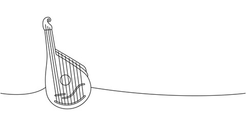 Bandura, string instrument one line continuous drawing. Musical instruments continuous one line illustration. Vector minimalist linear illustration. - obrazy, fototapety, plakaty