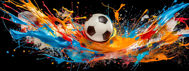  soccer sport, football ball, black art watercolors colorful banner 