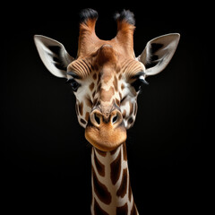 Obraz premium Portrait of a giraffe in front of a black background (AI Generated) 