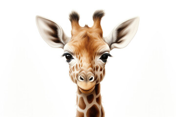 Cute little giraffe in front of a white background (AI Generated) 