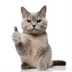 Cat with thumbs up on a white background (AI Generated) 