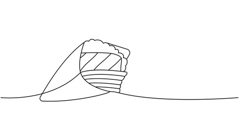 Sake hand roll one line continuous drawing. Japanese cuisine, traditional food continuous one line illustration. Vector minimalist illustration.