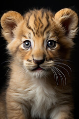 Baby tiger in front of a black background (AI Generated)