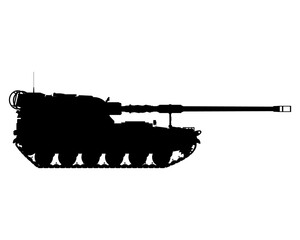 AHS Krab silhouette. Self-propelled artillery. Poland army. Military armored vehicle. Detailed PNG illustration. © Anton