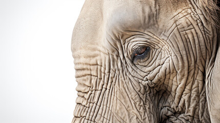 Close-up of a elephant in front of a white background (AI Generated) 