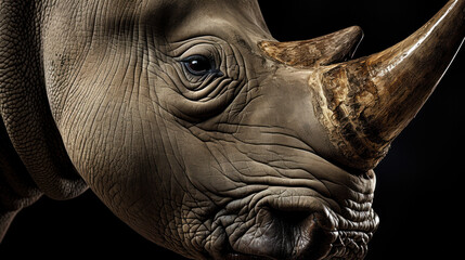 Close-up of a rhino in front of a black background (AI Generated)  - 636365740