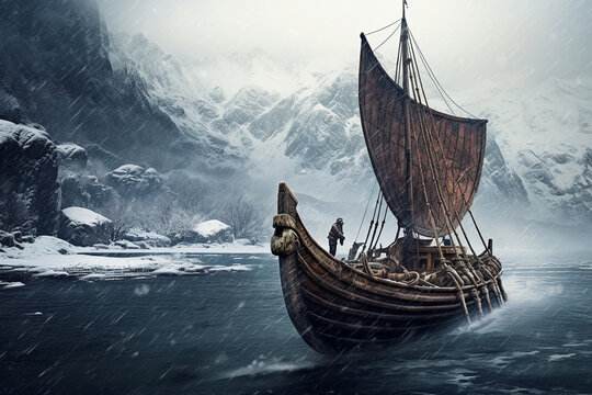 Viking drakar, a ship in the north sea