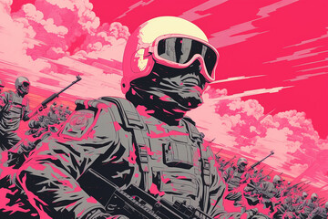 war, soldiers attack, poster style