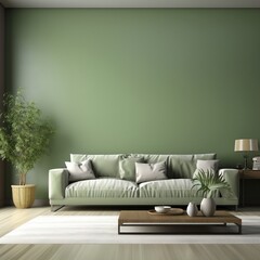 Interior with Green Sofa. Generative AI