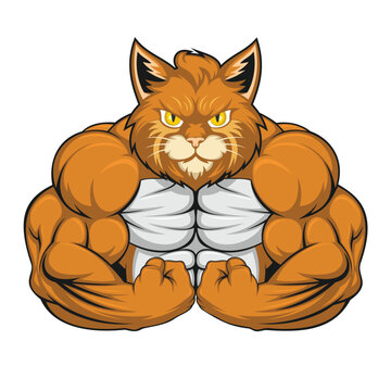 Angry Cat Mascot Vector Art Illustration Muscle Cat Design