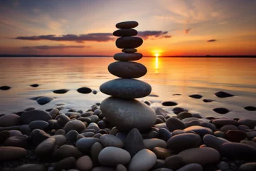Deurstickers Stenen in het zand Balance & Harmony, stacking stones
