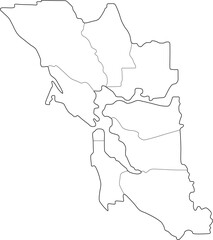bay area county vector map with borders, sonoma, napa, solano, marin, san francisco, san mateo, alameda, contra costa, santa clara