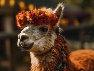 Obraz premium Alpaca portrait created with Generative AI technology