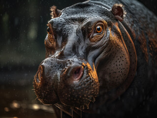 Hippopotamus portrait created with Generative AI technology