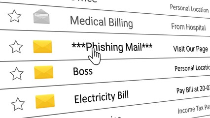 Phishing Mail with Mouse Cursor on Computer Screen. Email Spamming.