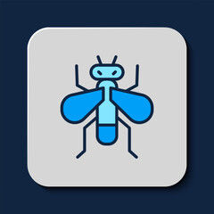 Filled outline Insect fly icon isolated on blue background. Vector
