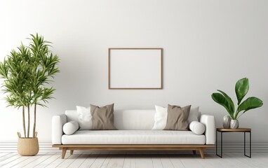 Apartment White Furniture and Vacant Wall. Generative AI