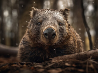 Wombat in its habitat close up portrait 