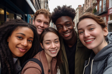 Obraz premium Young people of different races take a selfie
