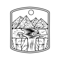 Adventure camping outdoor vintage badge logo isolated on frame badge