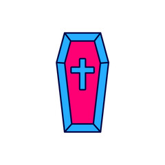 Obraz premium Filled outline Coffin with christian cross icon isolated on white background. Happy Halloween party. Vector