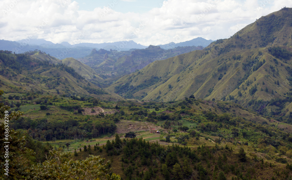 Poster landscape of the mountains of the island of sulawesi, celebes, indonesia