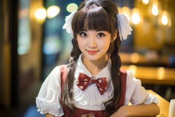 Portrait of a maid cafe japanese girl in japanese maid cafe
