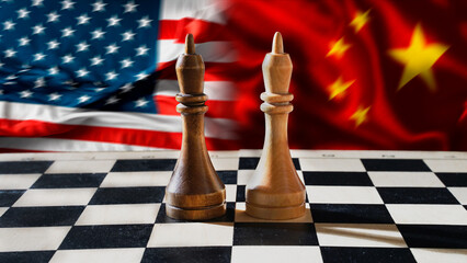 Politics. USA and China. Diplomatic relations. Pieces on a chessboard