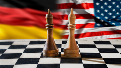 Politics. Germany and USA. Diplomatic relations. Pieces on a chessboard