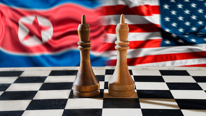 Politics. North Korea and USA. Diplomatic relations. Pieces on a chessboard