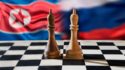 Politics. North Korea and Russia. Diplomatic relations. Pieces on a chessboard