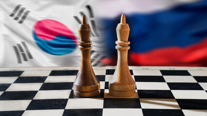 Politics. South Korea and Russia. Diplomatic relations. Pieces on a chessboard