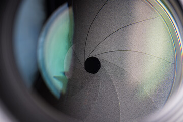 Changing aperture camera lens close up