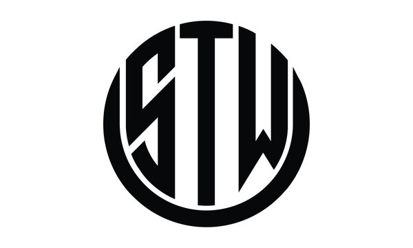 STW shield in circle logo design vector template. lettermrk, wordmark, monogram symbol on white background.