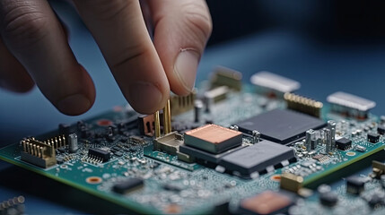 A Woman is Using Plier to Assemble Printed Circuit Board for Smartphone. Electronics Factory Workers in a High Tech Factory Facility. Generative Ai