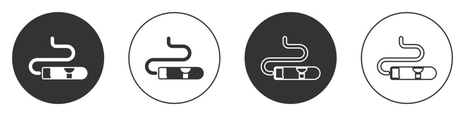 Black Cigar icon isolated on white background. Circle button. Vector